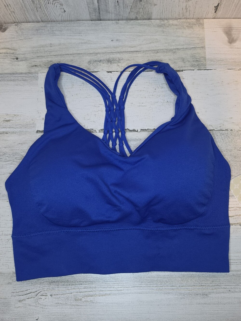 Pro-Fit Seamless Sports Bra Large Royal Blue Strappy Racerback NWT Removable Cup